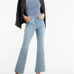 Express High Waisted Light Wash Supersoft Flare Jeans